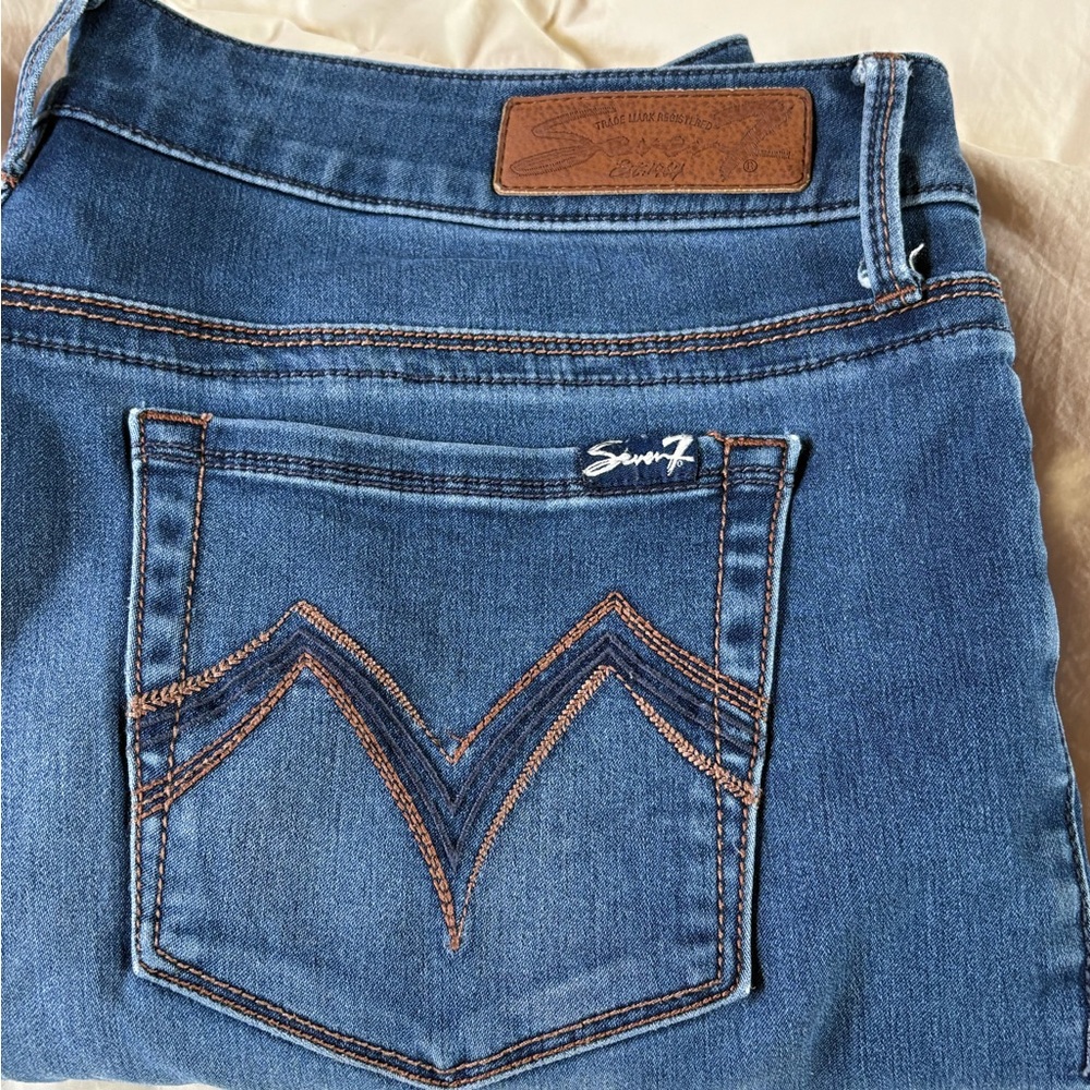 Seven7 Women's Dark Blue Skinny Jeans with Contrast Stitching